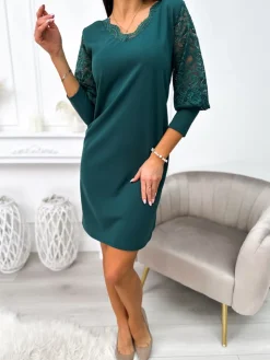 Zielona Sukienka z Koronką 11450-511-F|Modna Kiecka Online