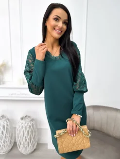 Zielona Sukienka z Koronką 11450-511-F|Modna Kiecka Online