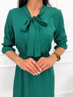 Zielona Sukienka z Wiązaniem 13494-121-F|Modna Kiecka Fashion