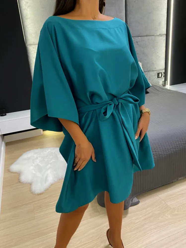 Zielona Wiązana Sukienka Nietoperz 11446-428-H|Modna Kiecka Hot