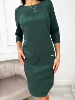 Zielona Zamszowa Sukienka 11132-281-G|Modna Kiecka Clearance