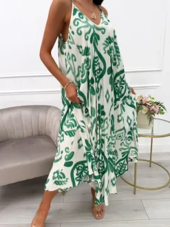 Zielono-Beżowa Sukienka Oversize 14015-120-D|Modna Kiecka Best