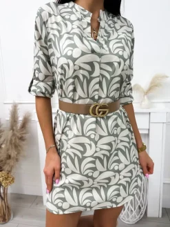 Zielono-Beżowa Sukienka/Tunika 11879-285-B|Modna Kiecka Outlet
