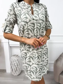 Zielono-Beżowa Sukienka/Tunika 11879-285-B|Modna Kiecka Outlet
