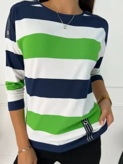 Zielono-Kremowo-Granatowa Bluzka 11418-228-J|Modna Kiecka Outlet
