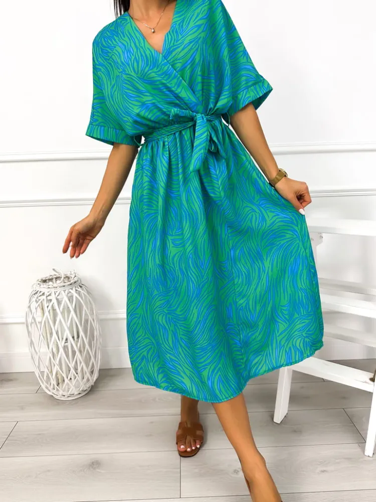 Zielono-Niebieska Sukienka 12418-212-B|Modna Kiecka Outlet