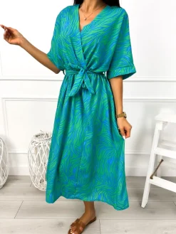 Zielono-Niebieska Sukienka 12418-212-B|Modna Kiecka Outlet