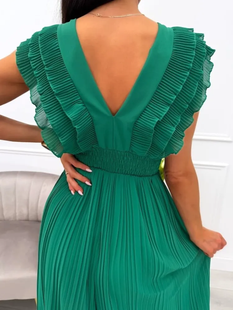 Zielony Kombinezon z Falbankami 13870-422-B|Modna Kiecka Discount