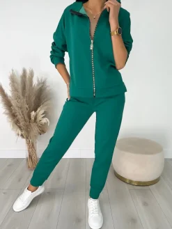 Zielony Komplet Bluza + Spodnie 12817-104-G|Modna Kiecka Sale