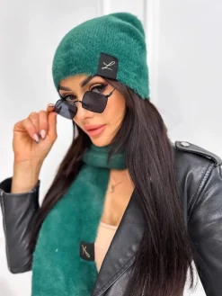 Zielony Komplet Czapka+Szalik 9003-334-K|Modna Kiecka Fashion
