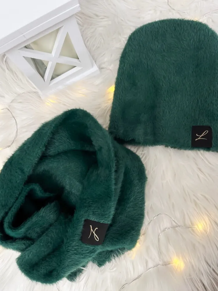Zielony Komplet Czapka+Szalik 9003-334-K|Modna Kiecka Fashion