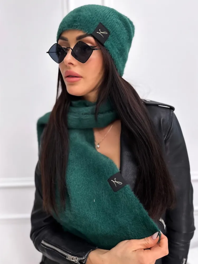 Zielony Komplet Czapka+Szalik 9003-334-K|Modna Kiecka Fashion