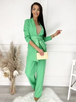 Zielony Komplet Marynarka + Spodnie 9613-346-F|Modna Kiecka Fashion