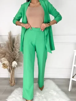 Zielony Komplet Marynarka + Spodnie 9613-346-F|Modna Kiecka Fashion