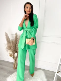 Zielony Komplet Marynarka + Spodnie 9613-346-F|Modna Kiecka Fashion
