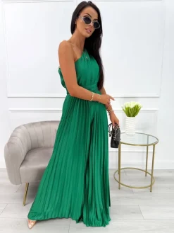 Zielony Plisowany Kombinezon na Jedno Ramię 13955-290-C|Modna Kiecka Outlet